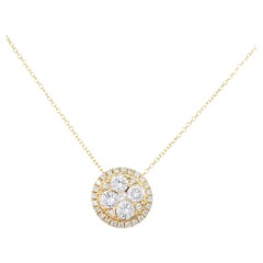 Collier pendentif bouton en or 18 carats avec diamants en grappe de 1,05 carat
