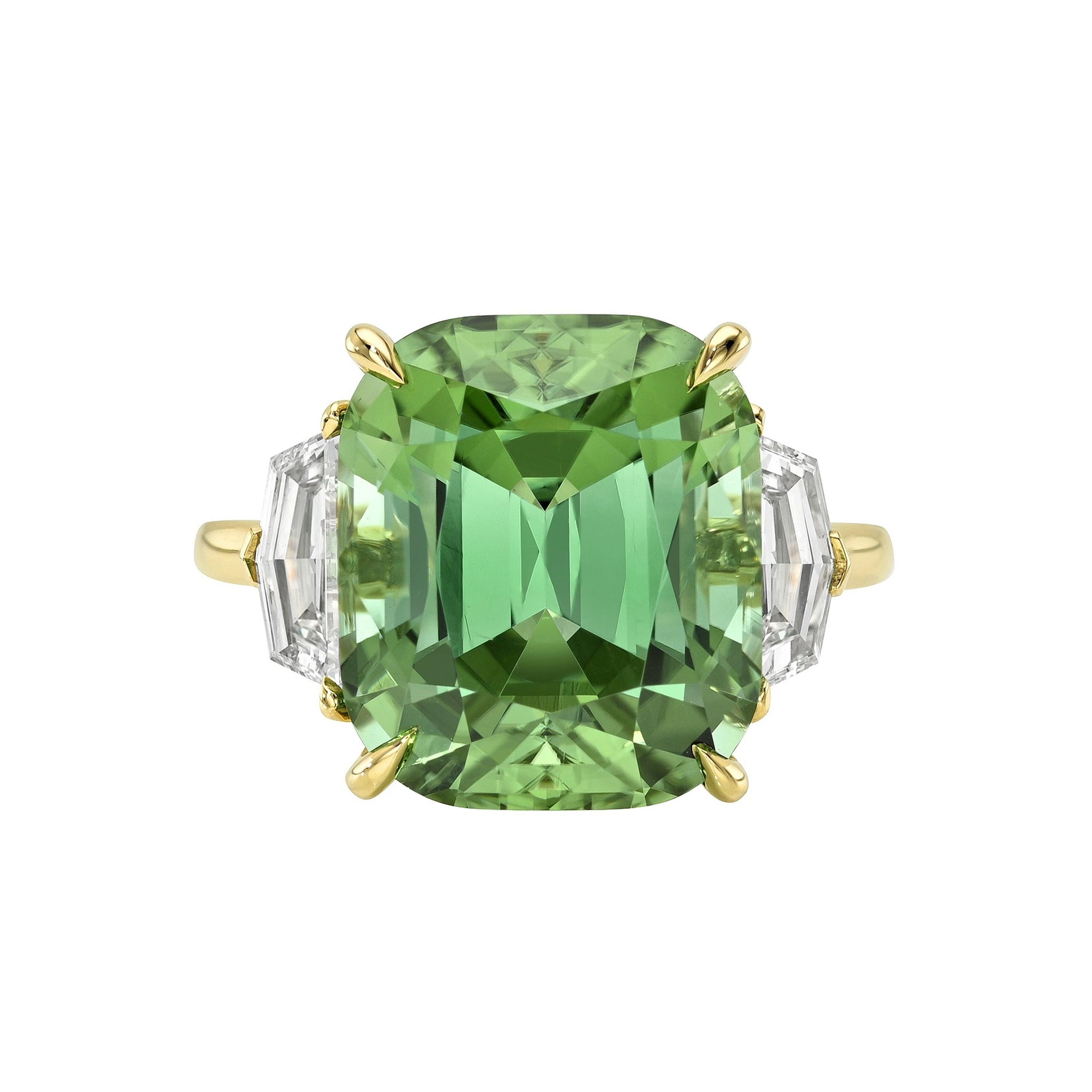 Bague en or 18 carats de 10,5 carats avec tourmaline néon menthe et diamant GIA Neuf - En vente à Beverly Hills, CA