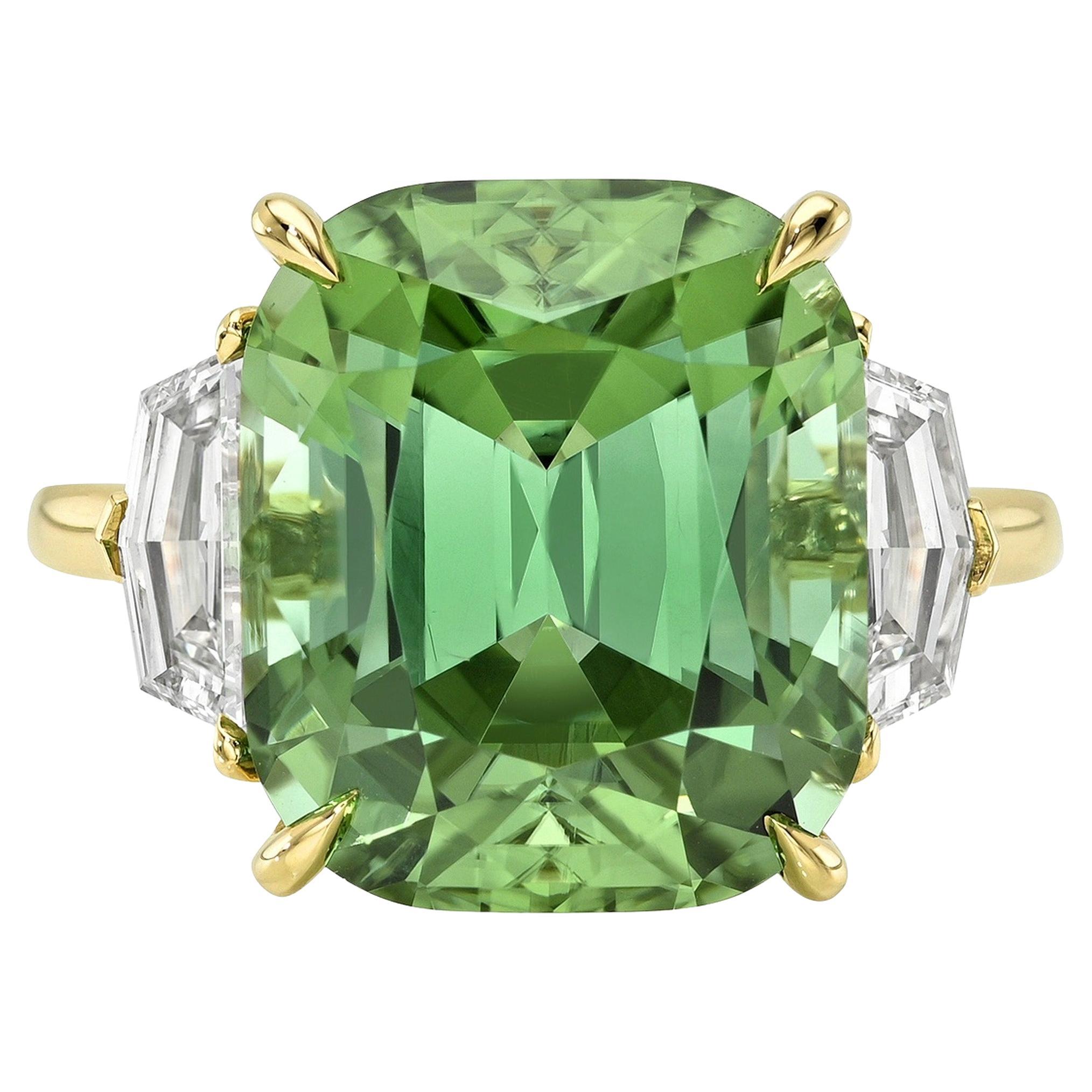 Bague en or 18 carats de 10,5 carats avec tourmaline néon menthe et diamant GIA