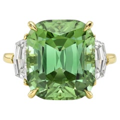 10.5 Carat Cushion-Cut Neon Mint Tourmaline and Diamond 18K Gold Ring