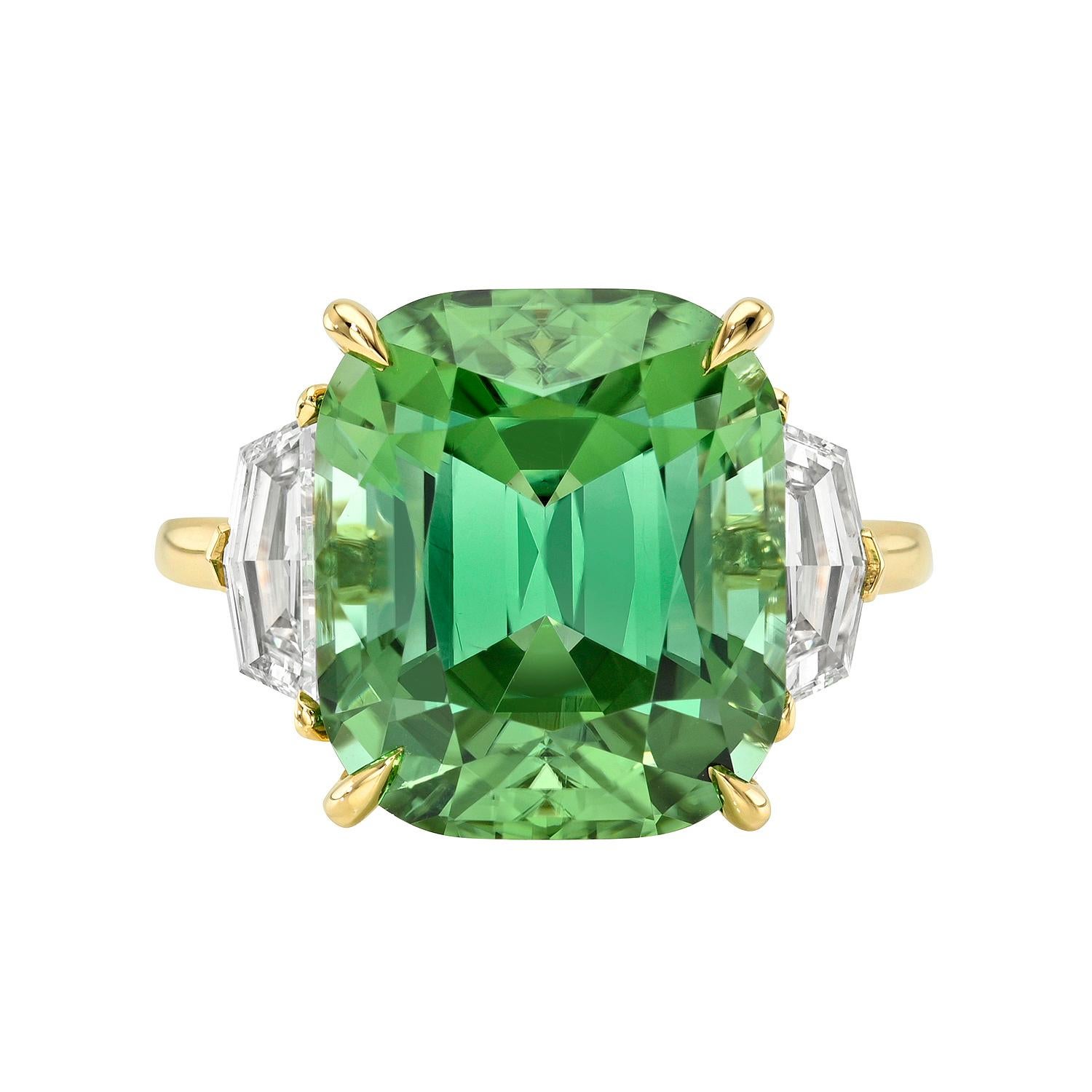 Bague en or 18 carats de 10,5 carats avec tourmaline néon menthe et diamant GIA Neuf - En vente à Beverly Hills, CA
