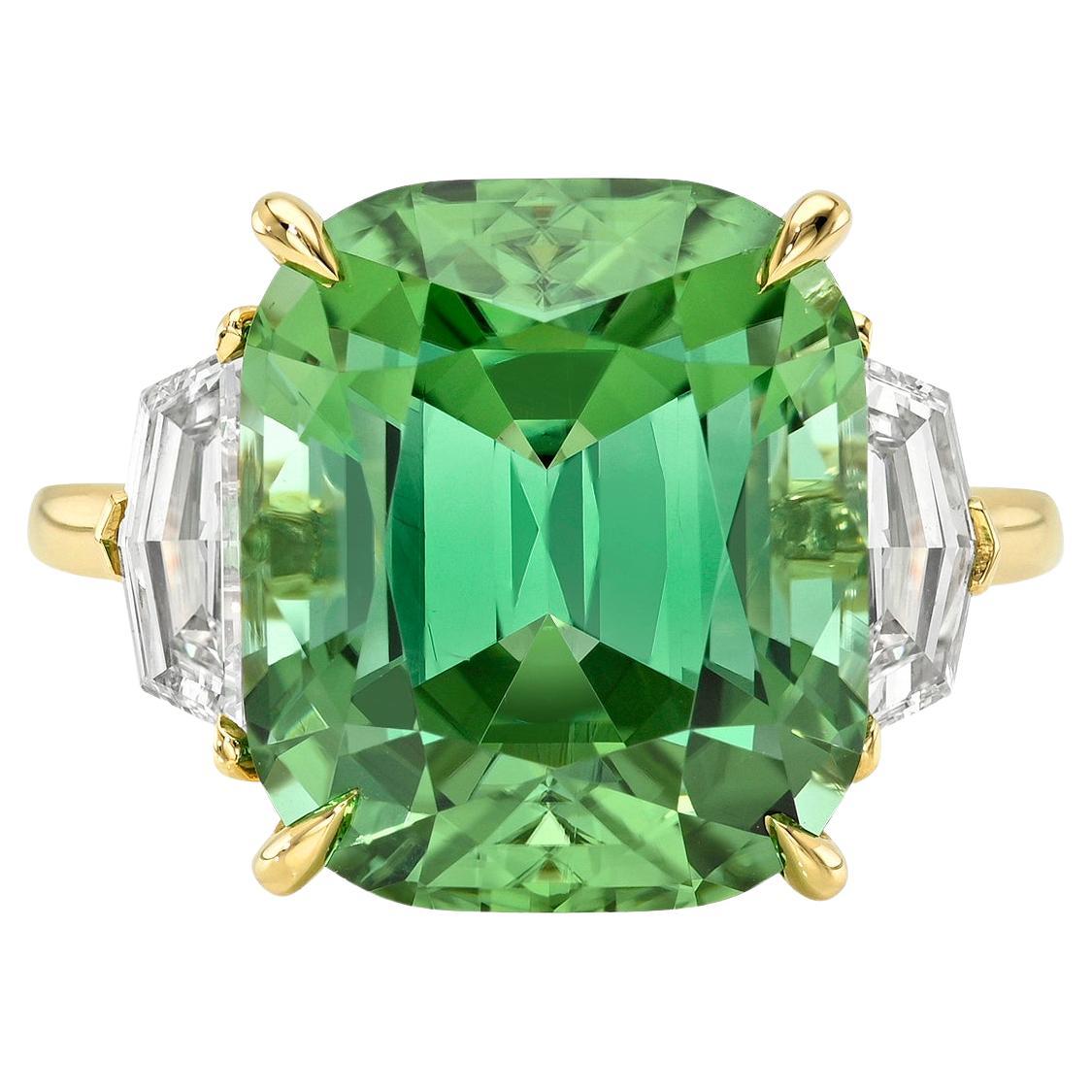 Bague en or 18 carats de 10,5 carats avec tourmaline néon menthe et diamant GIA