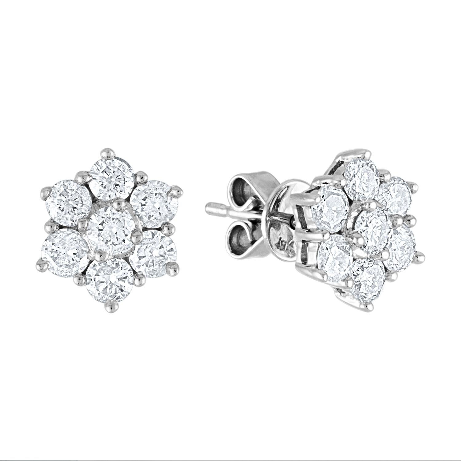 1.05 Carat Diamond Cluster Flower Gold Stud Earrings