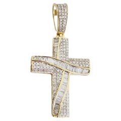 Pendentif croix en or jaune 14 carats et diamants de 1,05 carat