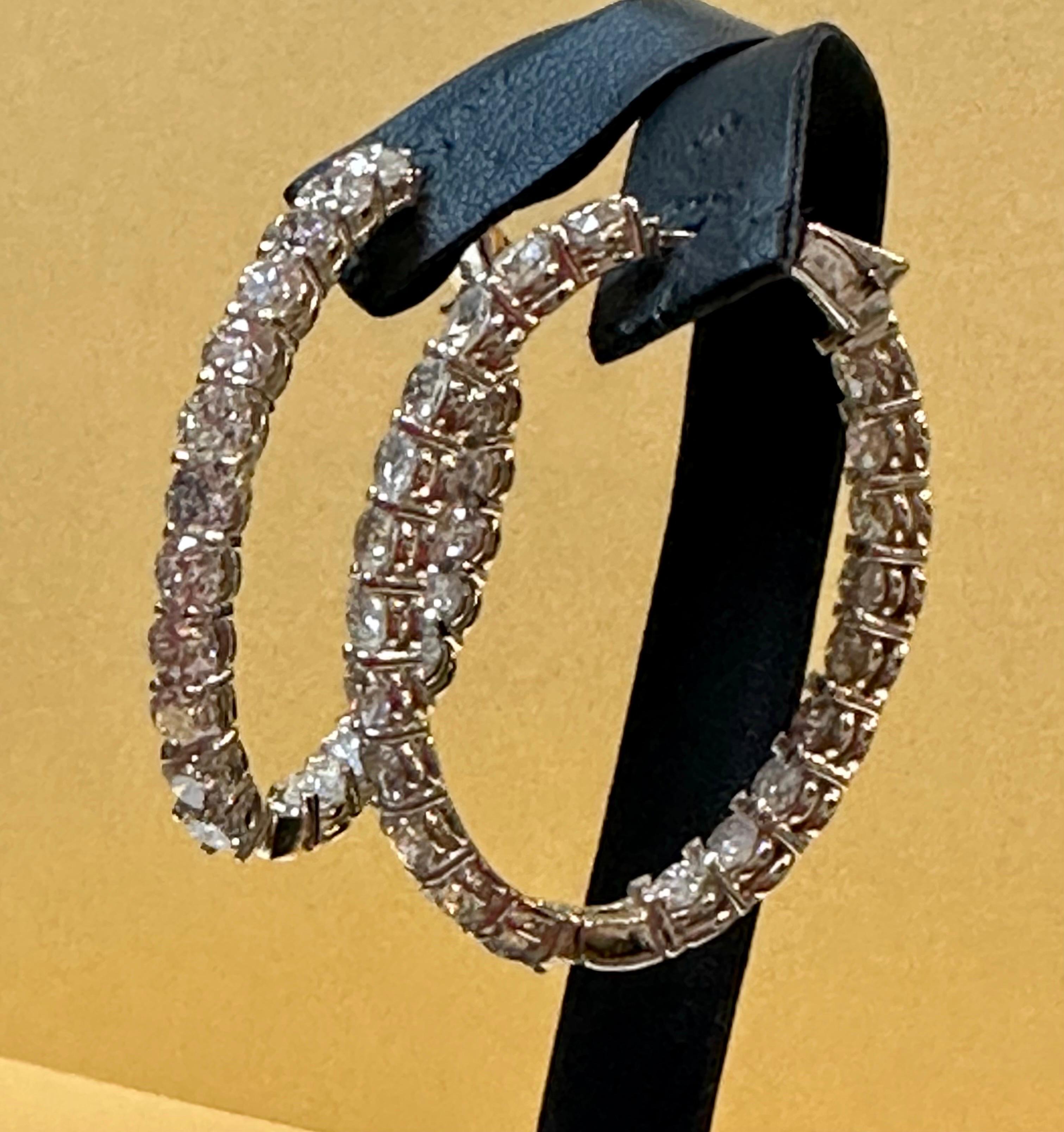 10.5 Carat Diamond Inside Out Hoop Gala Cocktail Earrings in 14 Karat White Gold For Sale 2