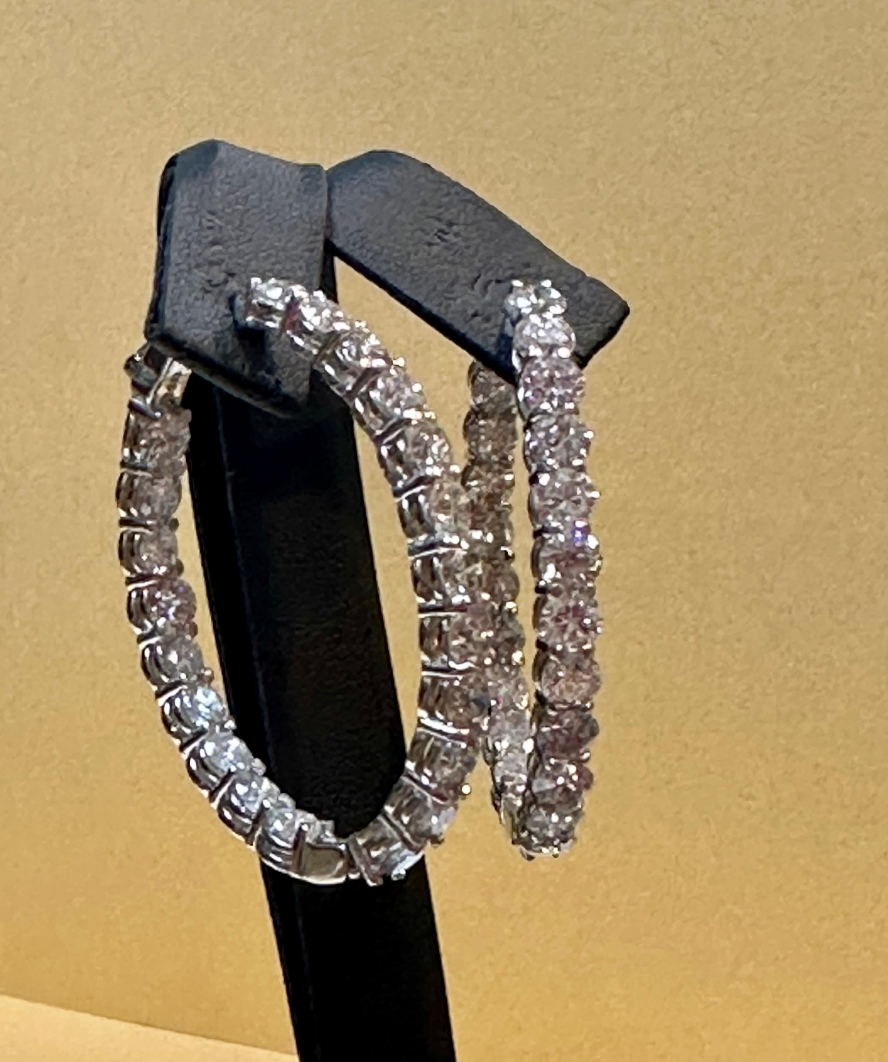 10.5 Carat Diamond Inside Out Hoop Gala Cocktail Earrings in 14 Karat White Gold For Sale 3