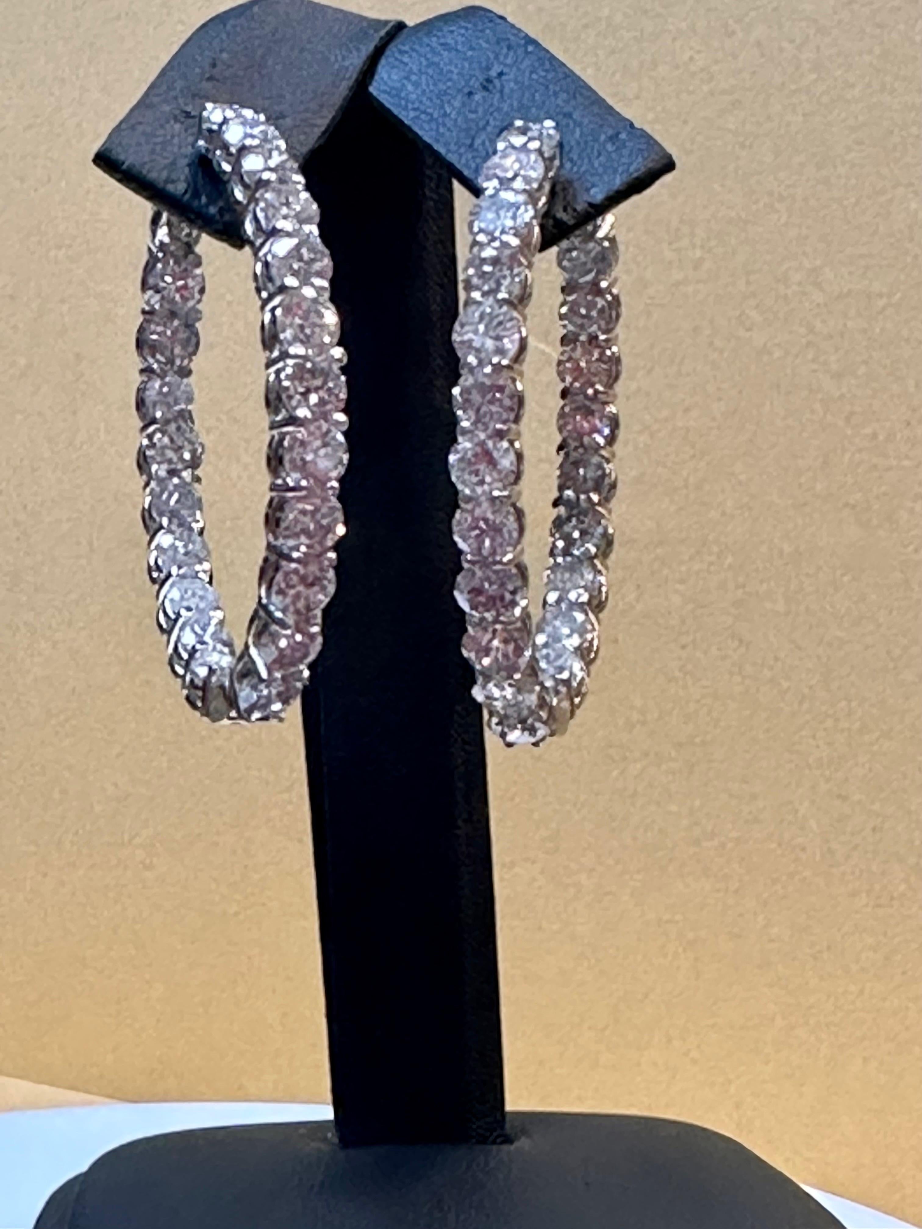 10.5 Carat Diamond Inside Out Hoop Gala Cocktail Earrings in 14 Karat White Gold For Sale 4
