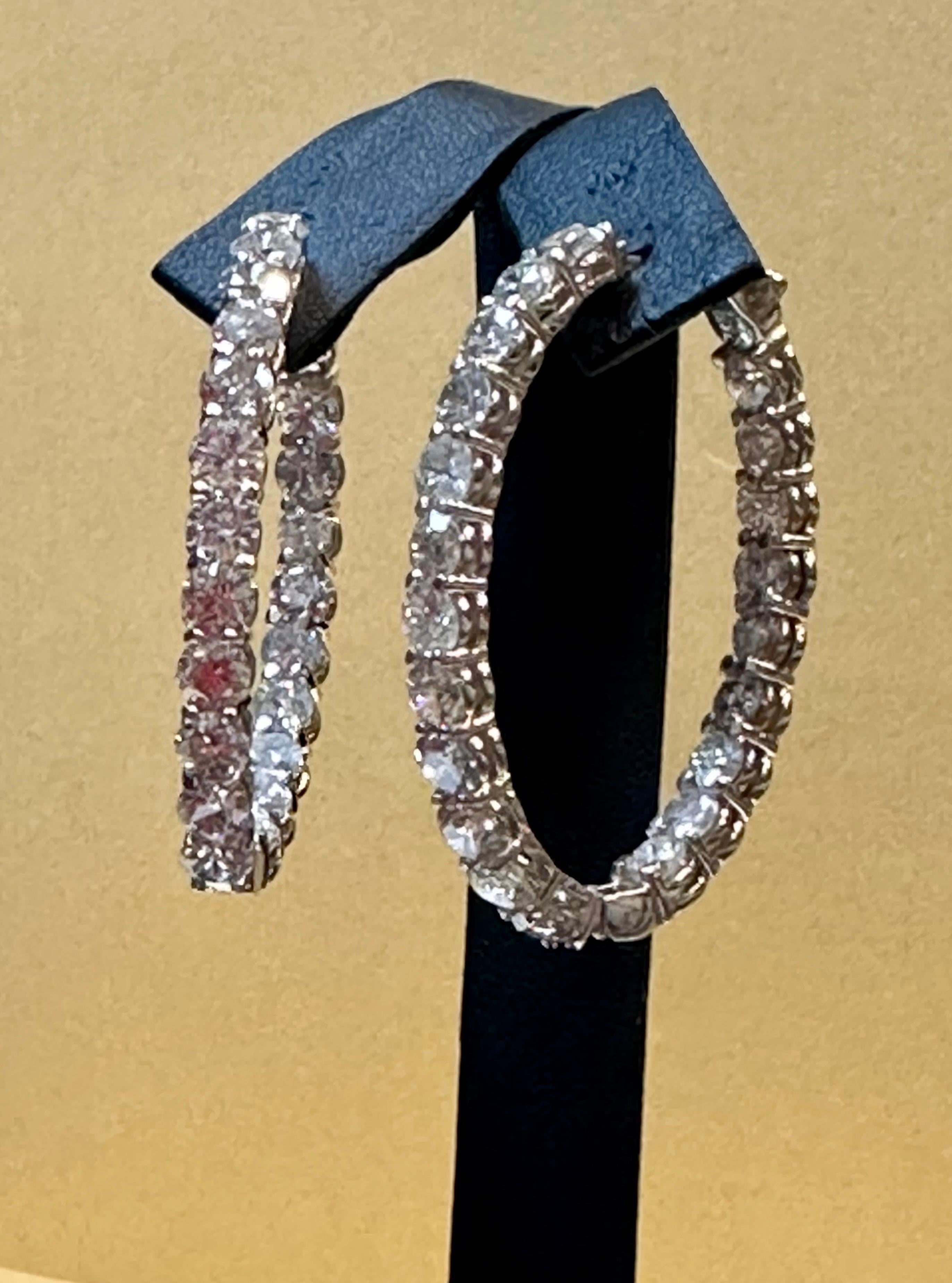 10.5 Carat Diamond Inside Out Hoop Gala Cocktail Earrings in 14 Karat White Gold For Sale 5
