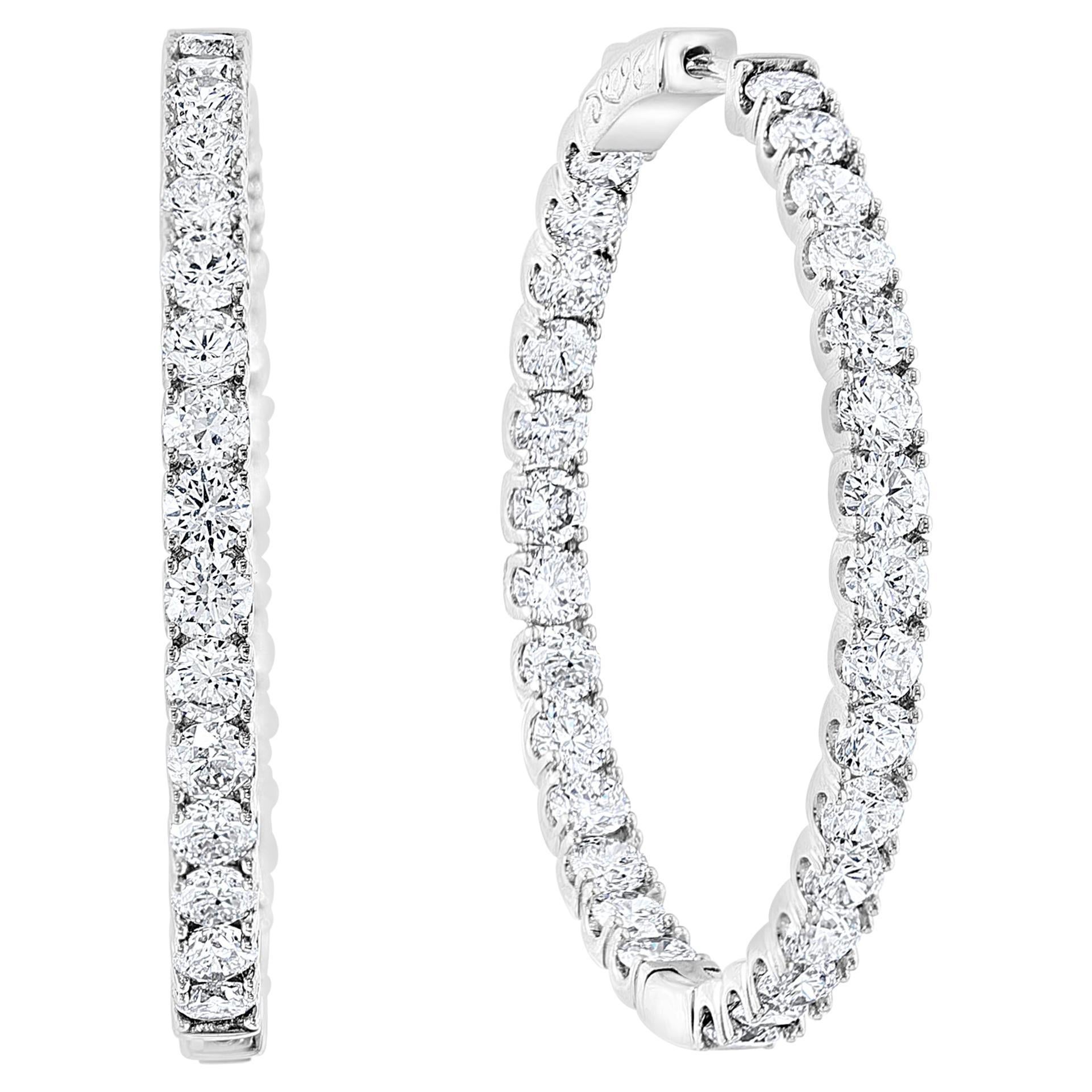 10.5  Carat  21 Pieces in each hoop  Diamond Inside Out Hoop Gala Cocktail Earrings in 14 Karat White Gold
A fabulous pair of earrings with an enormous amount of look and sparkle! 
These Hoops are Oval in shape 
These exquisite pair of earrings