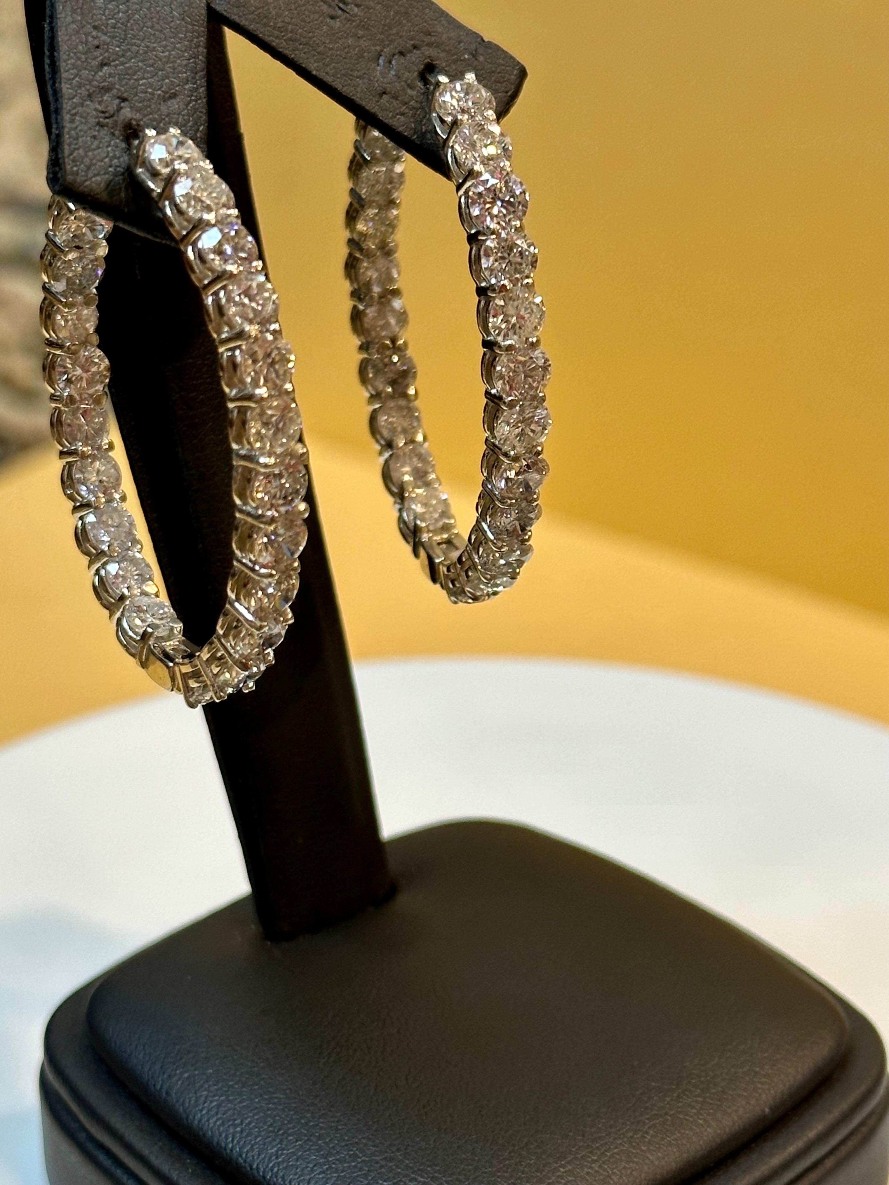 10.5 Carat Diamond Inside Out Hoop Gala Cocktail Earrings in 14 Karat White Gold In Excellent Condition For Sale In New York, NY