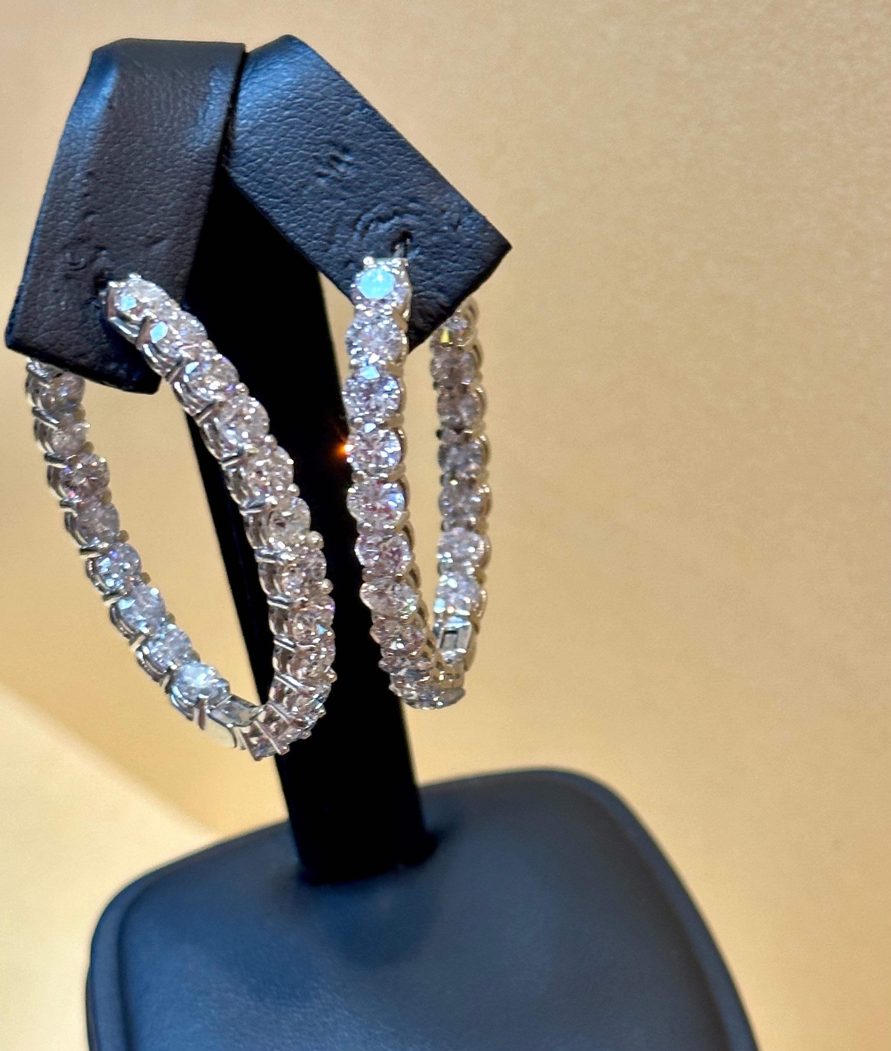 Women's 10.5 Carat Diamond Inside Out Hoop Gala Cocktail Earrings in 14 Karat White Gold For Sale