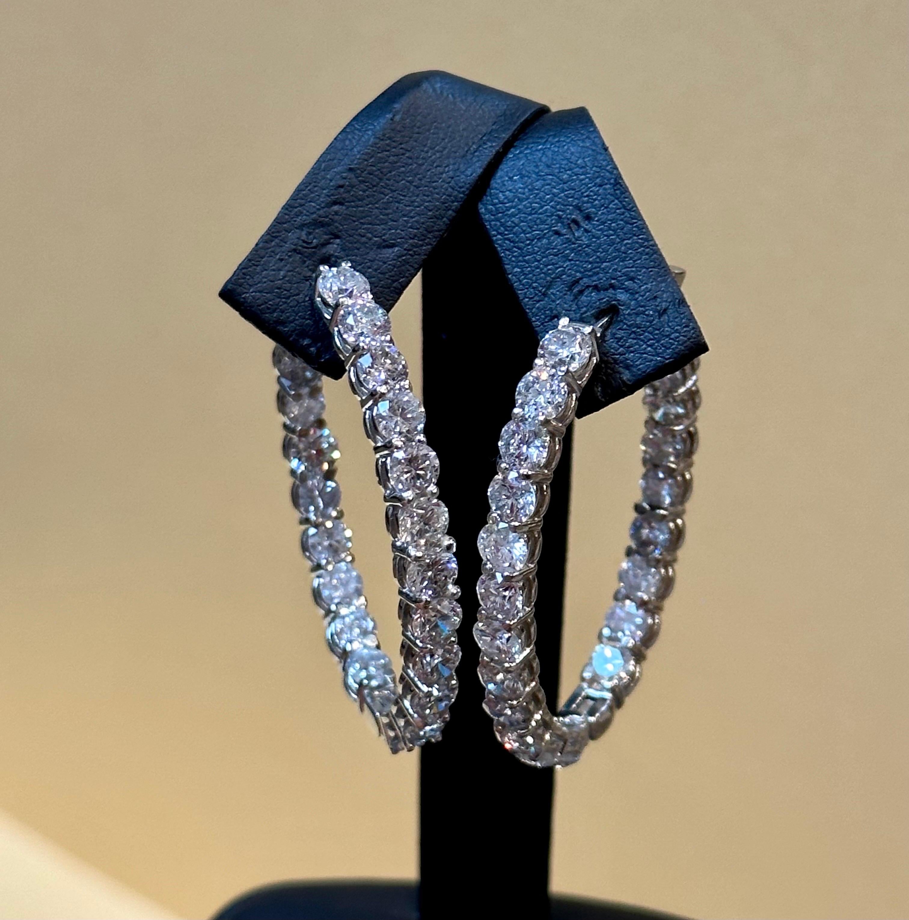 10.5 Carat Diamond Inside Out Hoop Gala Cocktail Earrings in 14 Karat White Gold For Sale 1