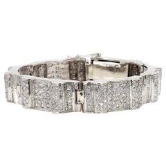 10.5 Carat Diamond Pave Rectangular Link 14K White Gold Mens Bracelet