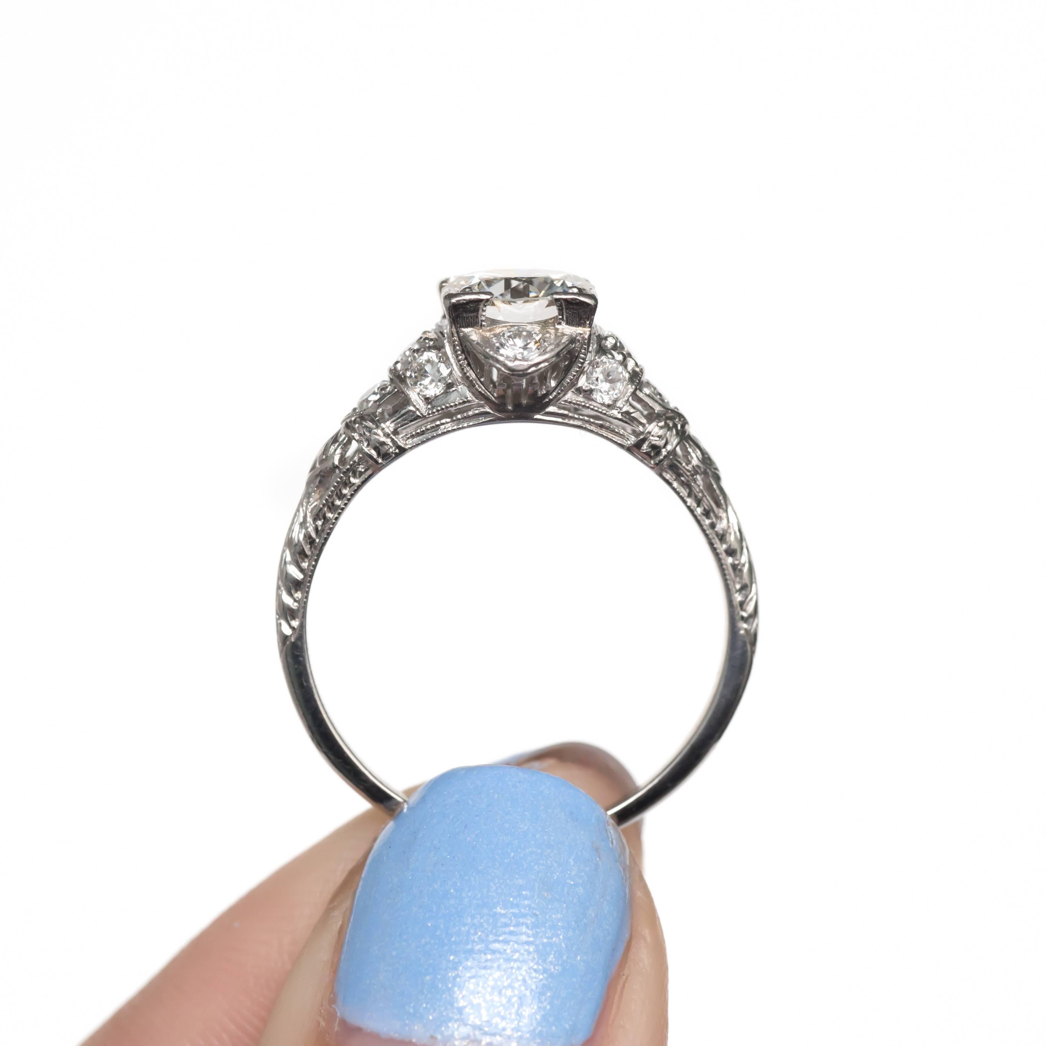Art Deco 1.05 Carat Diamond Platinum Engagement Ring For Sale