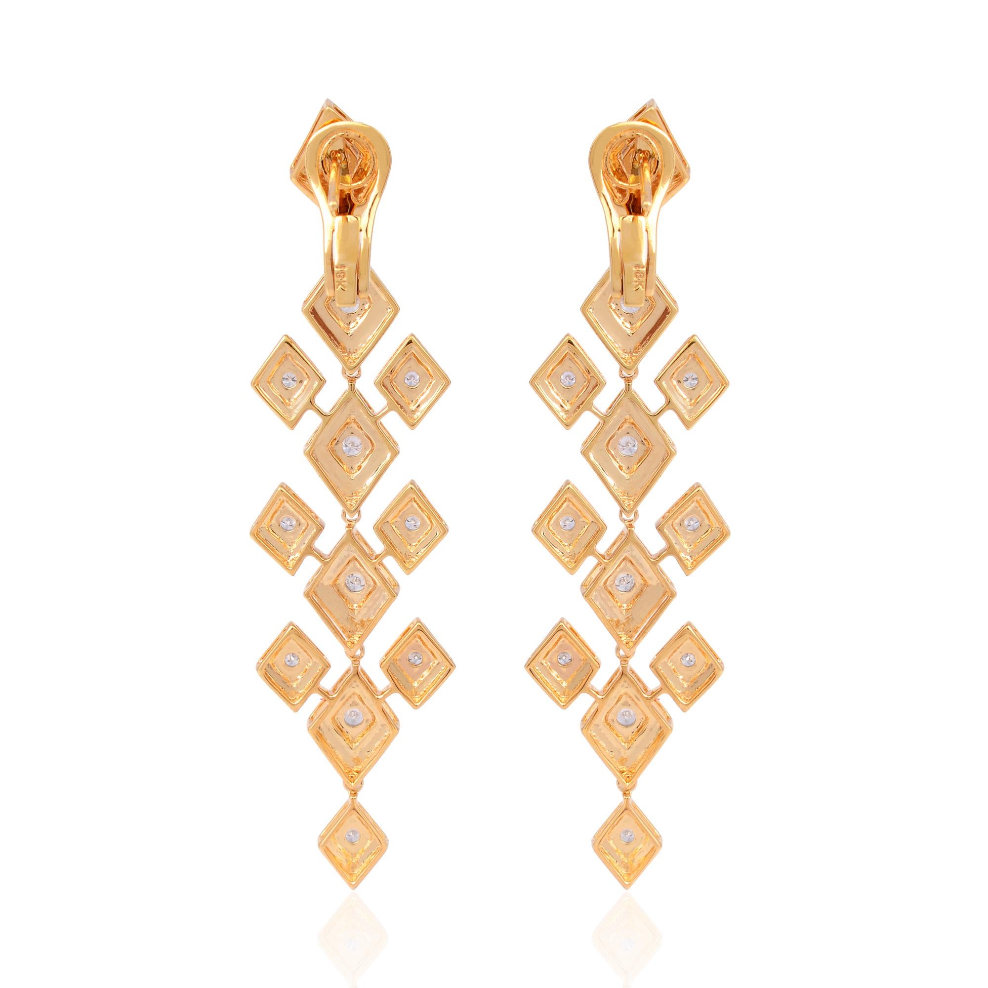 1.05 Carat Diamond Square Design Dangle Earrings 18 Karat Yellow Gold Jewelry For Sale 1
