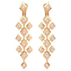 1.05 Carat Diamond Square Design Dangle Earrings 18 Karat Yellow Gold Jewelry