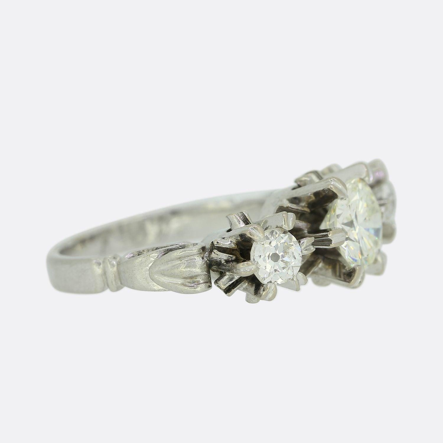 Brilliant Cut 1.05 Carat Diamond Three Stone Engagement Ring For Sale