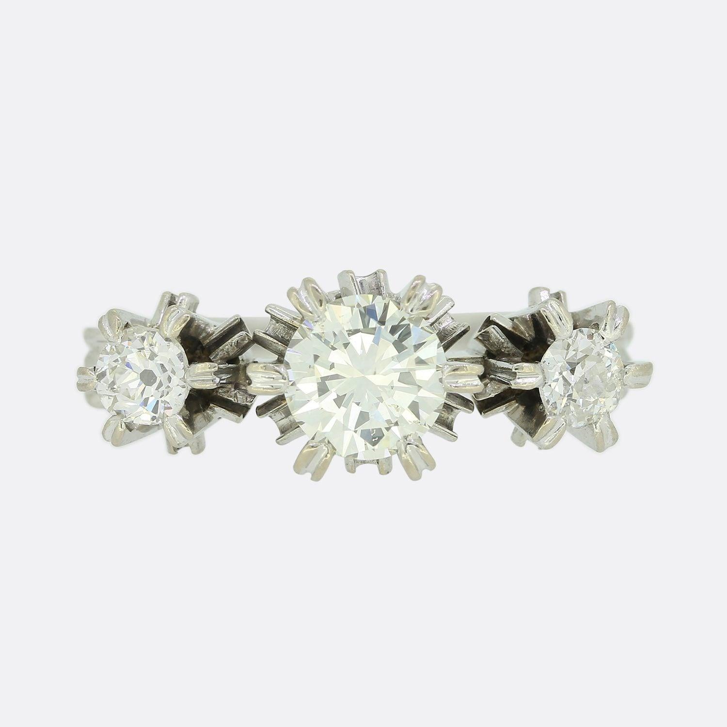 1.05 Carat Diamond Three Stone Engagement Ring For Sale 1