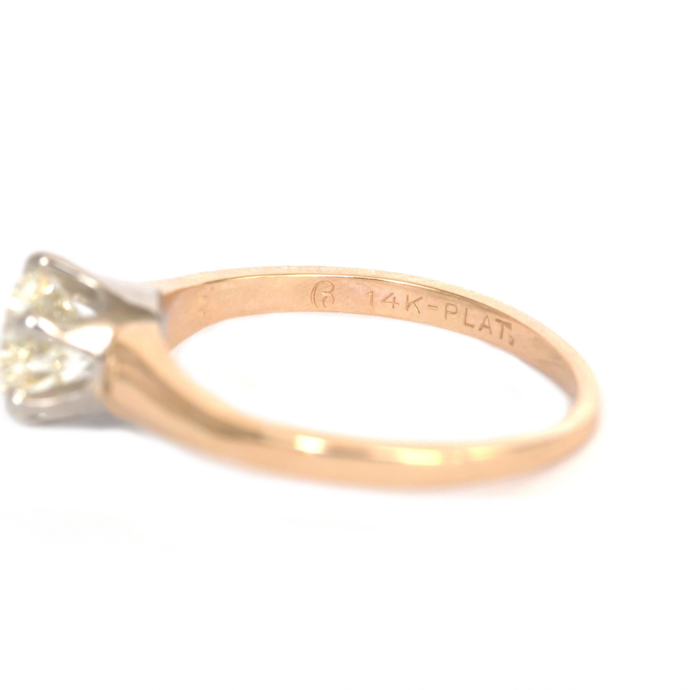 Bague de fiançailles en or jaune et platine avec diamant de 1,05 carat Bon état - En vente à Hicksville, NY