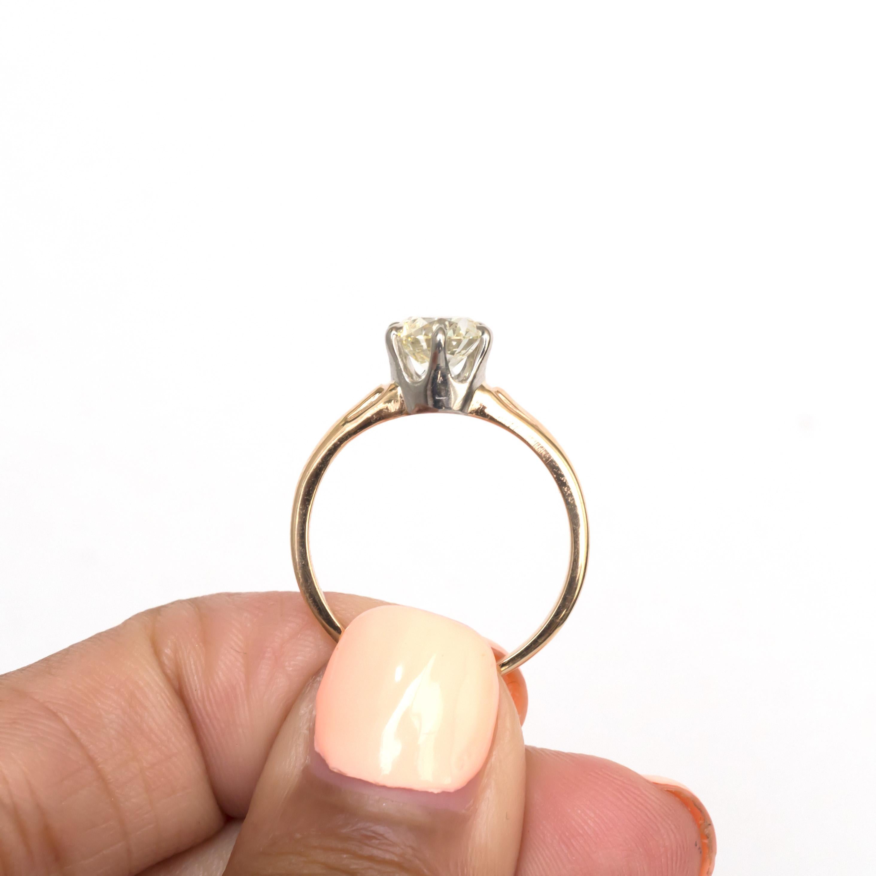 Bague de fiançailles en or jaune et platine avec diamant de 1,05 carat en vente 1