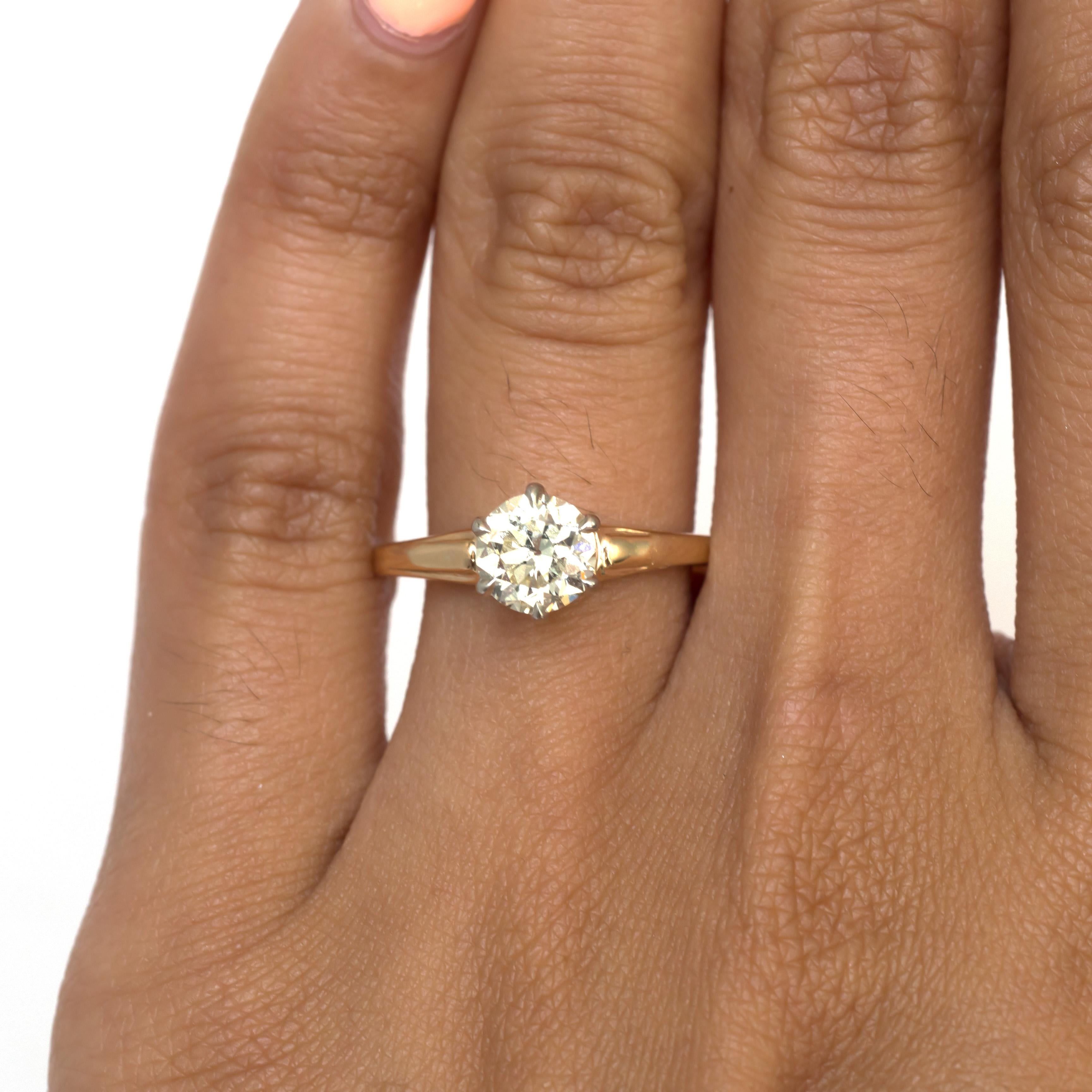 Bague de fiançailles en or jaune et platine avec diamant de 1,05 carat en vente 2