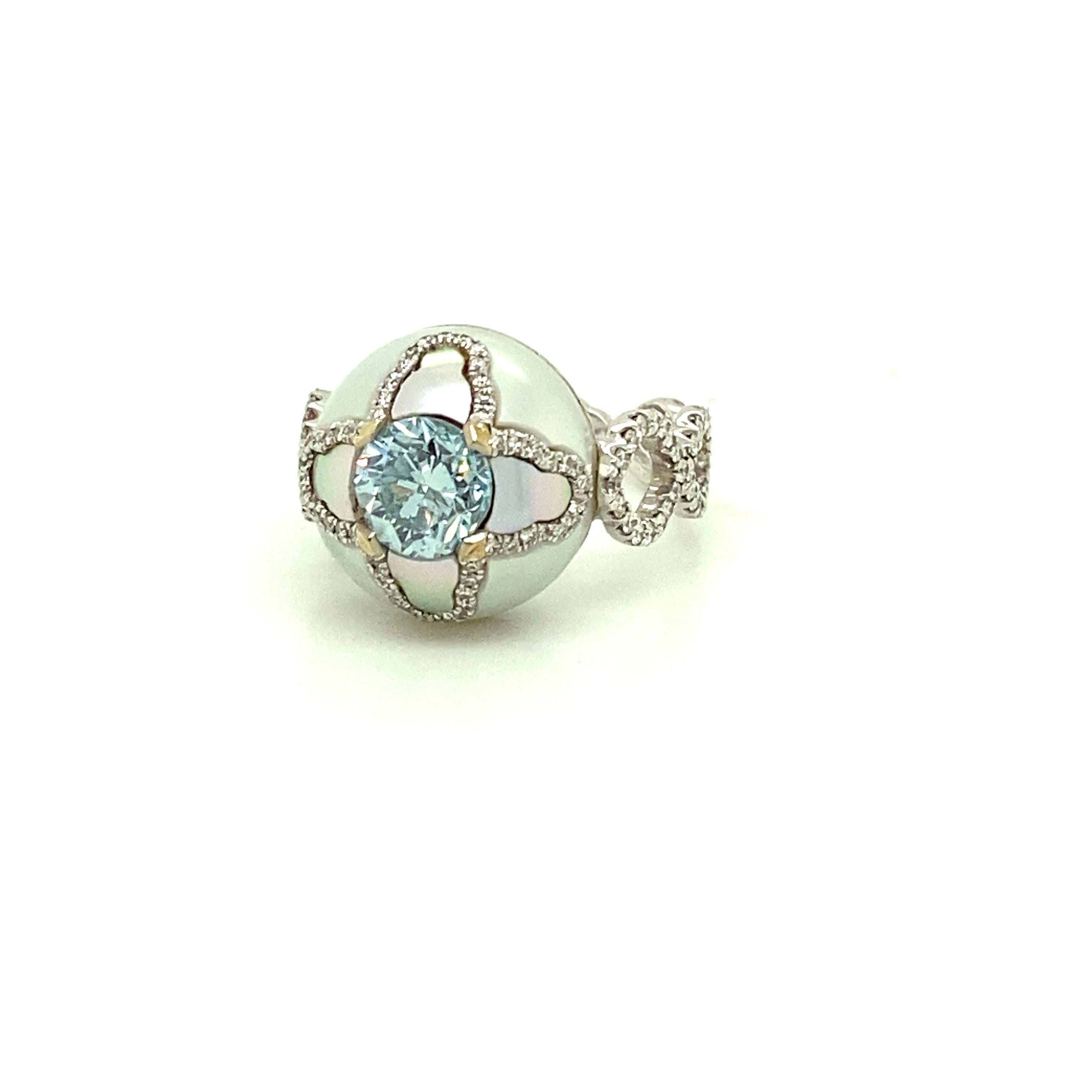 Women's or Men's 1.05 Carat EGL Certified Enhanced Fancy Blue Diamond and White Diamond Ring For Sale
