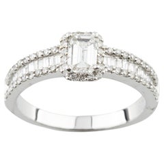 1.05 Carat Emerald Cut Diamond Engagement Ring Set in 14 Karat White Gold