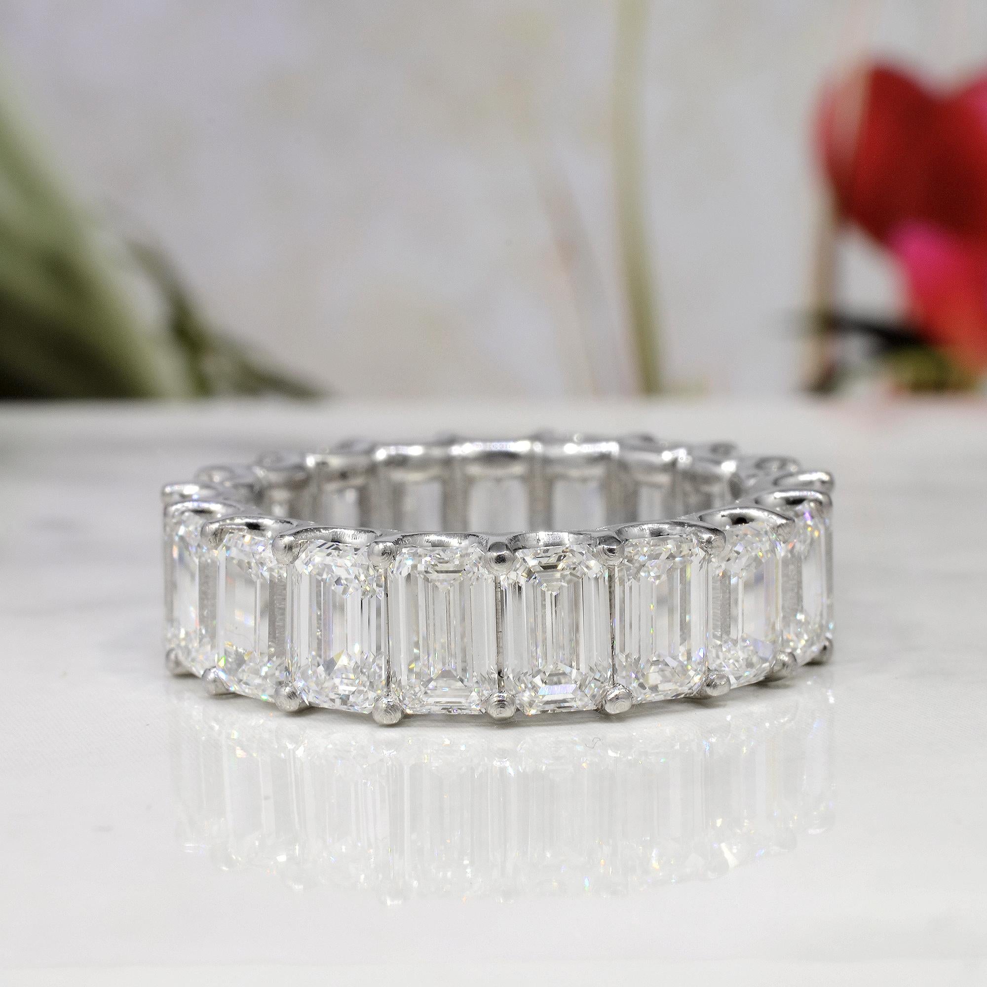 For Sale:  10.5 Carat Emerald Cut Eternity Ring H Color VS1 Clarity in 18k Gold 2