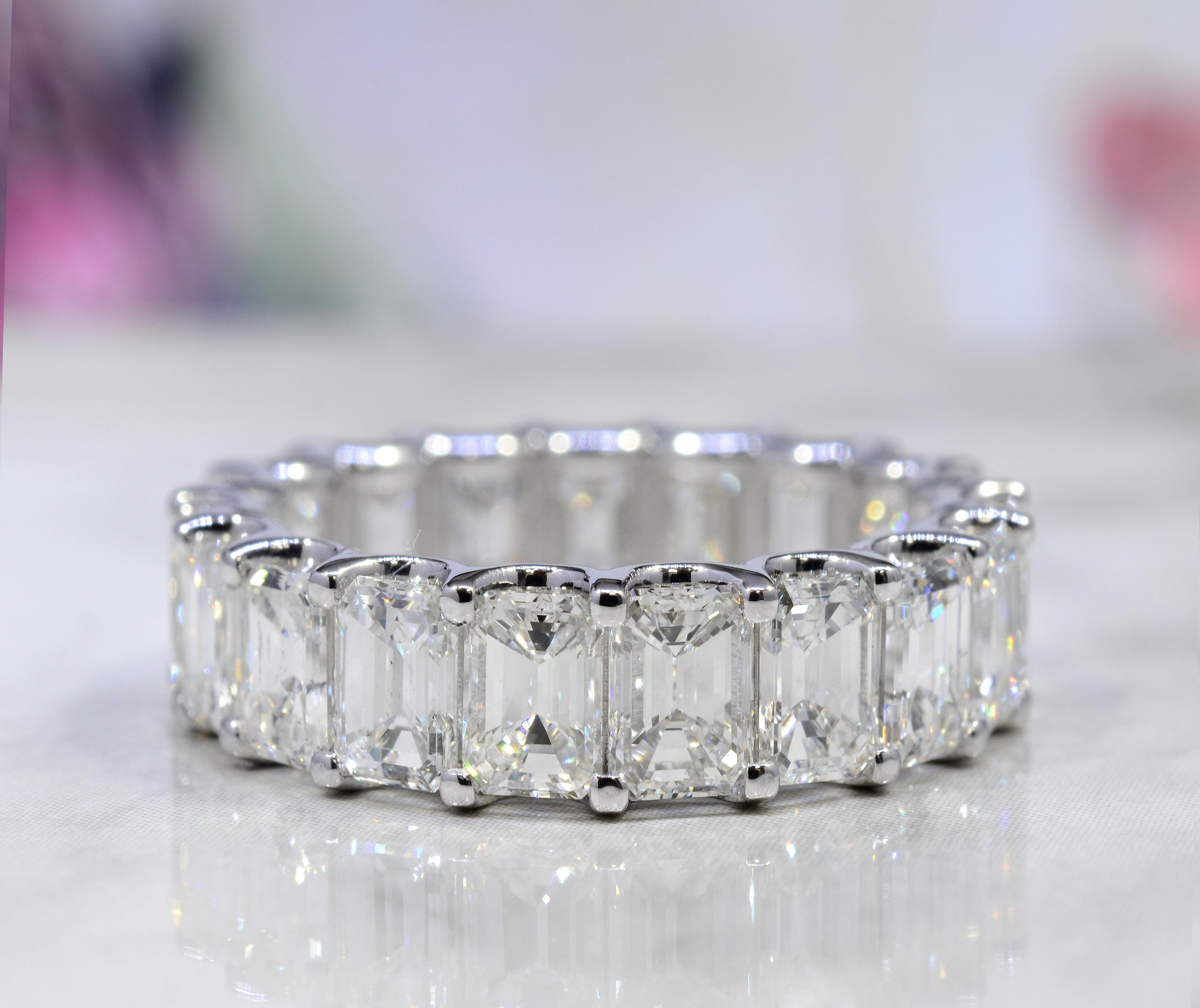 For Sale:  10.5 Carat Emerald Cut Eternity Ring H Color VS1 Clarity in 18k Gold 6