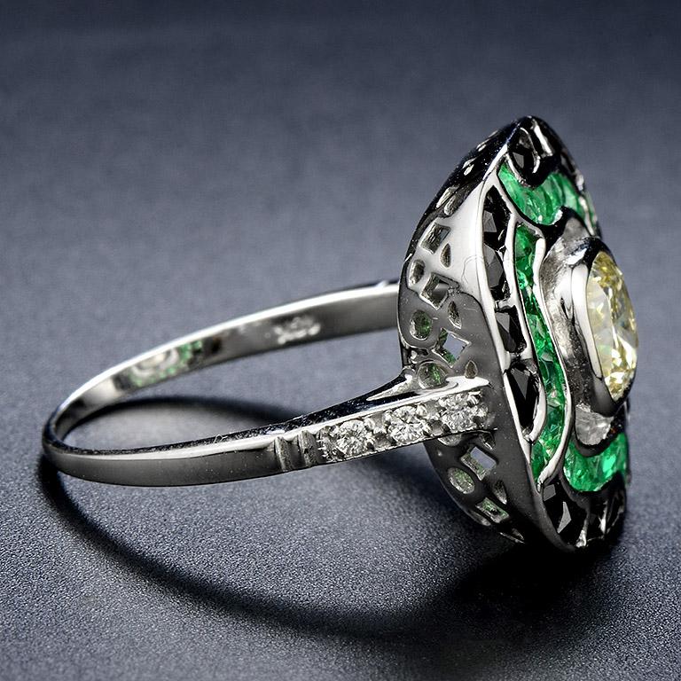 Cushion Cut 1.05 Carat Fancy Diamond Emerald Onyx Diamond 18 Karat White Gold Ring