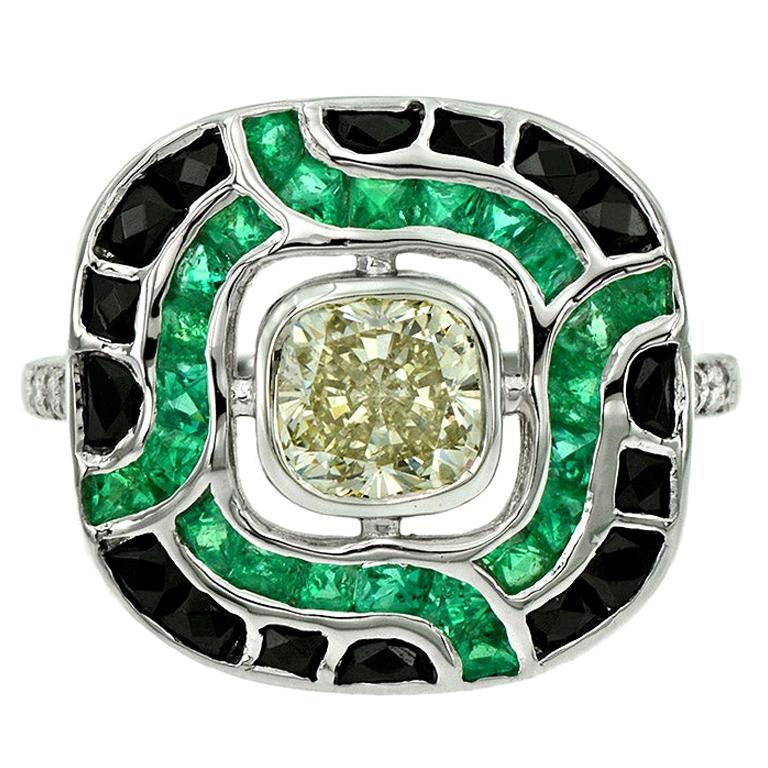 1.05 Carat Fancy Diamond Emerald Onyx Diamond 18 Karat White Gold Ring