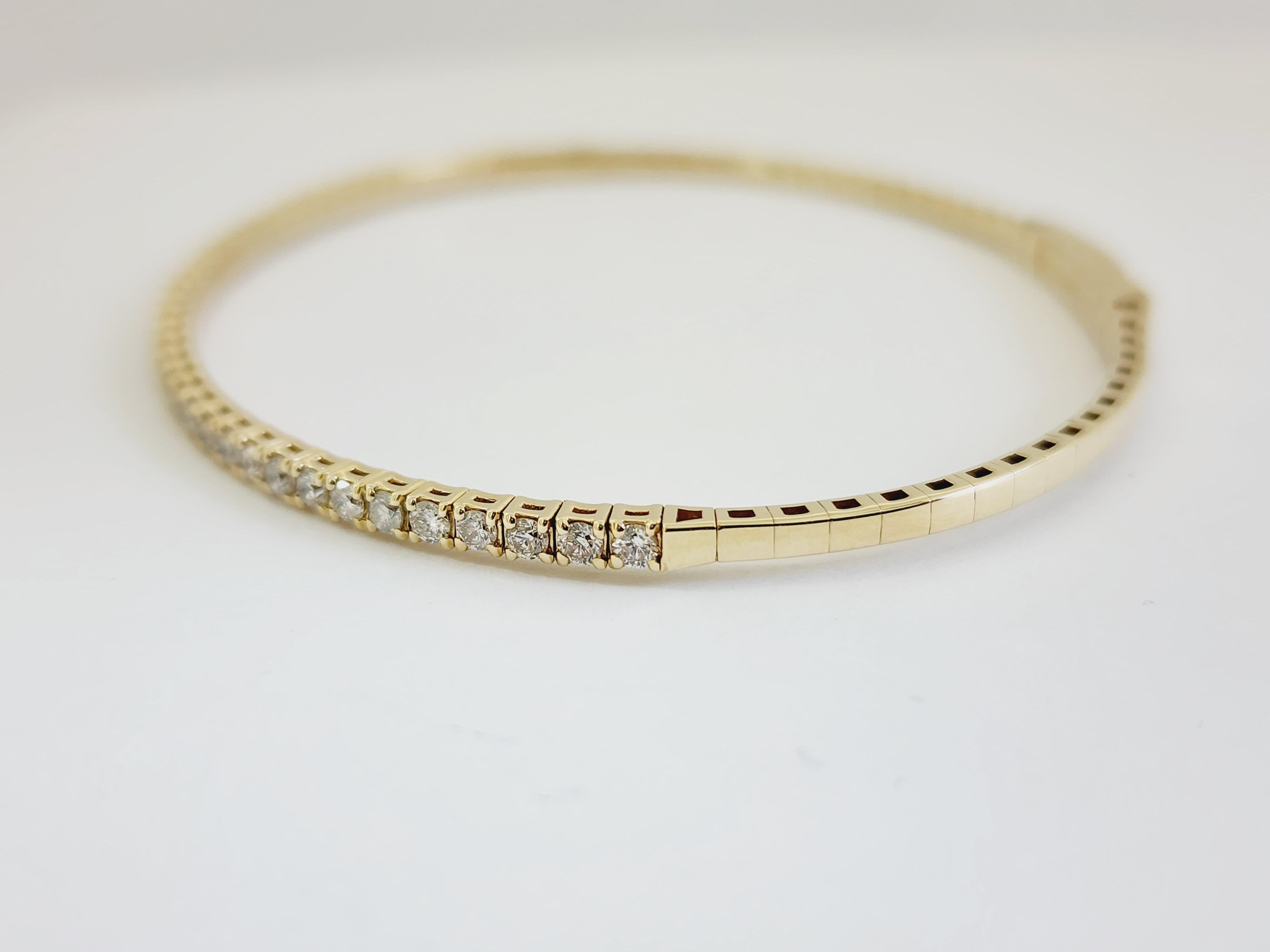 Natürliche Diamanten 1,05 ctw flexible Armspange Gelbgold 14k 7 Zoll. Durchschnittliche Farbe I Klarheit SI. 2.2 mm breit.