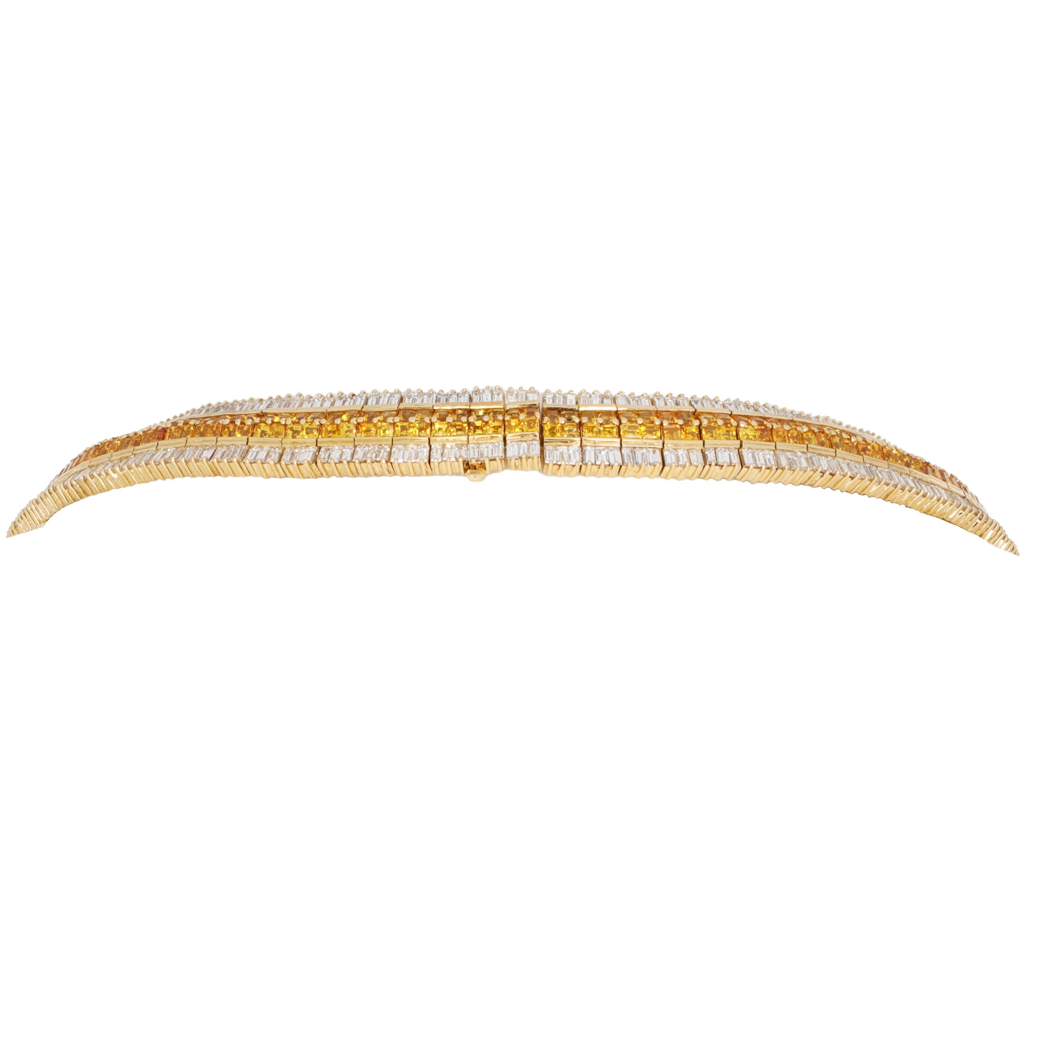 Taglio baguette Collana di diamanti e zaffiri gialli a forma di cuore da 105 carati in vendita