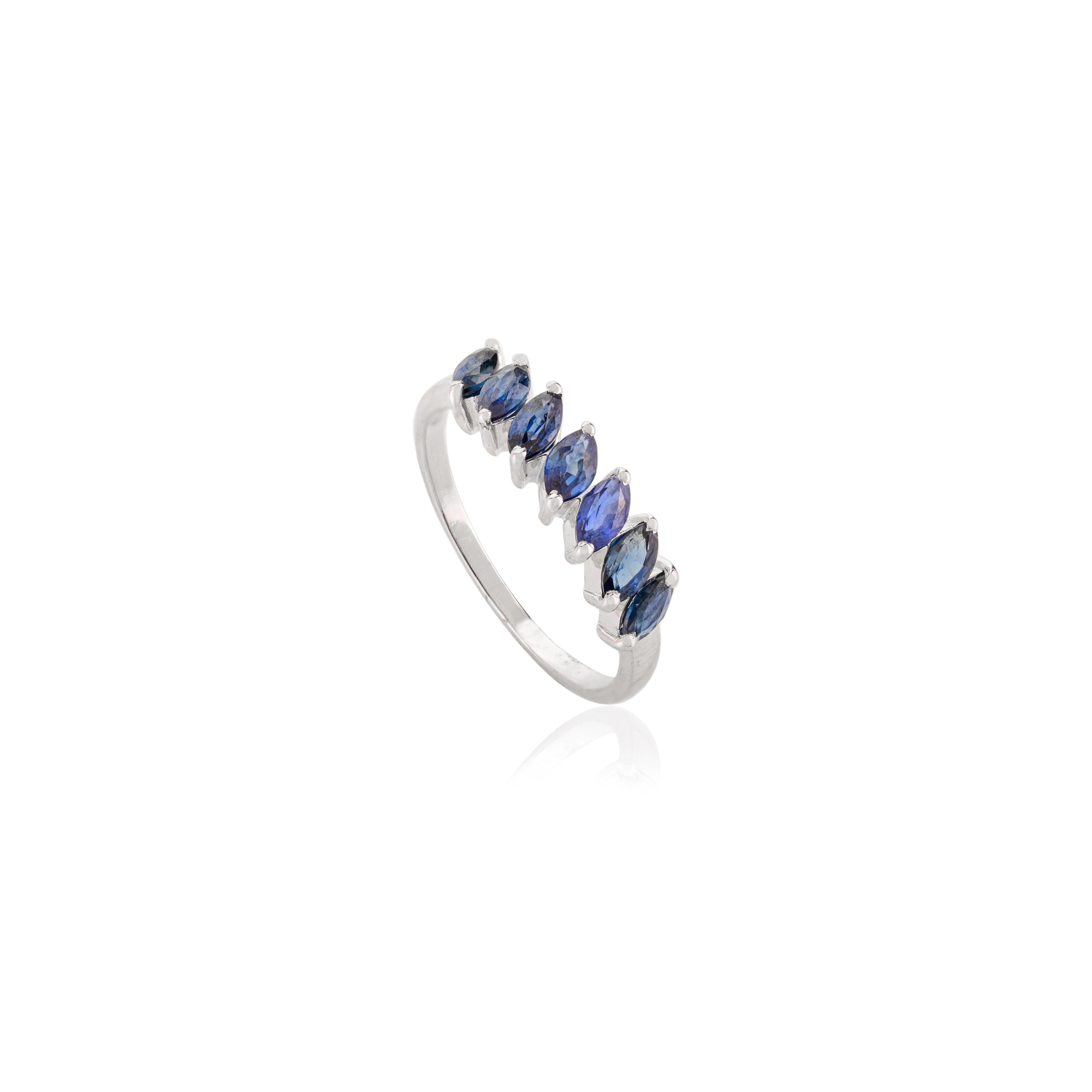 For Sale:  1.05 Carat Inclined Marquise Blue Sapphire Stackable Band Ring in 14k White Gold 2