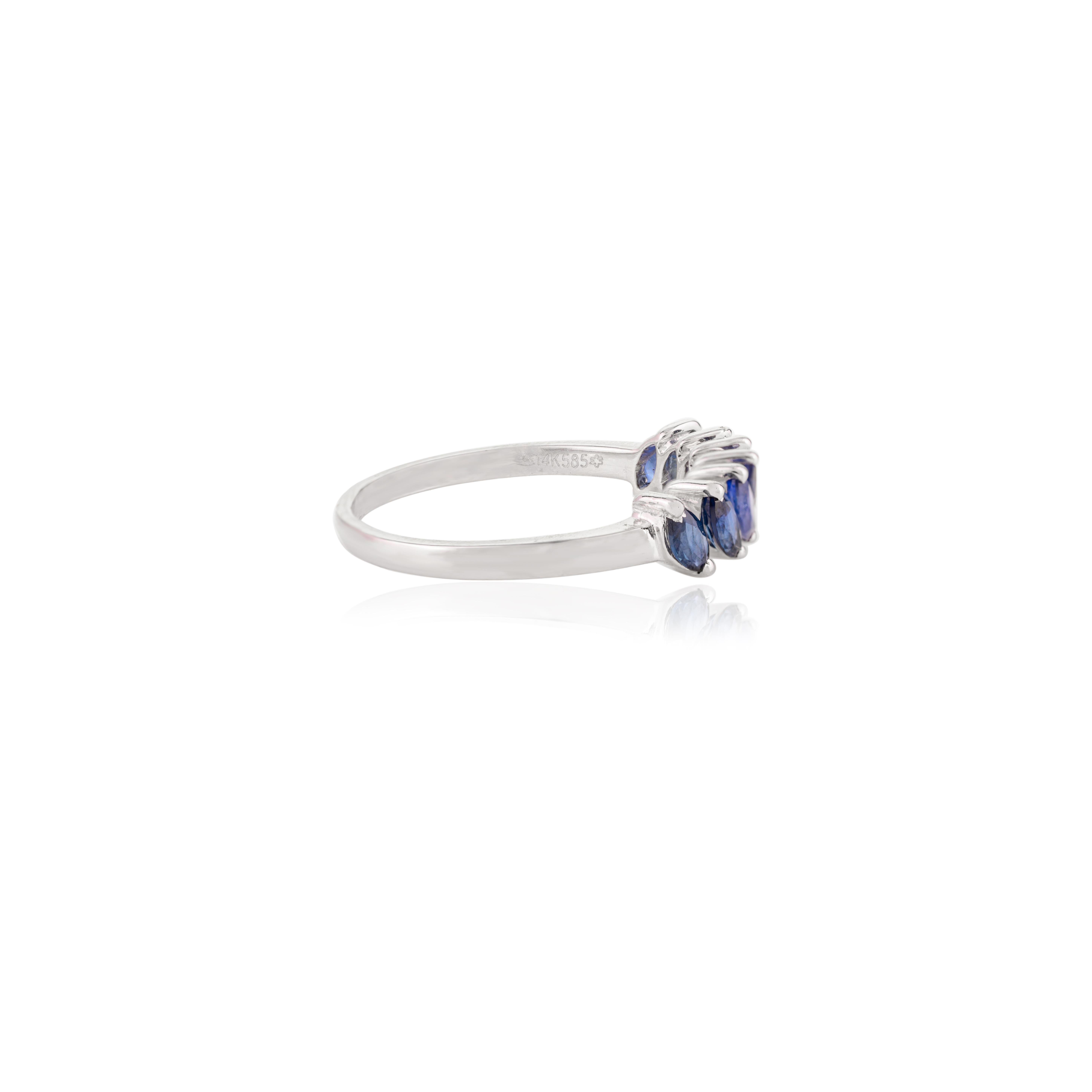 For Sale:  1.05 Carat Inclined Marquise Blue Sapphire Stackable Band Ring in 14k White Gold 3