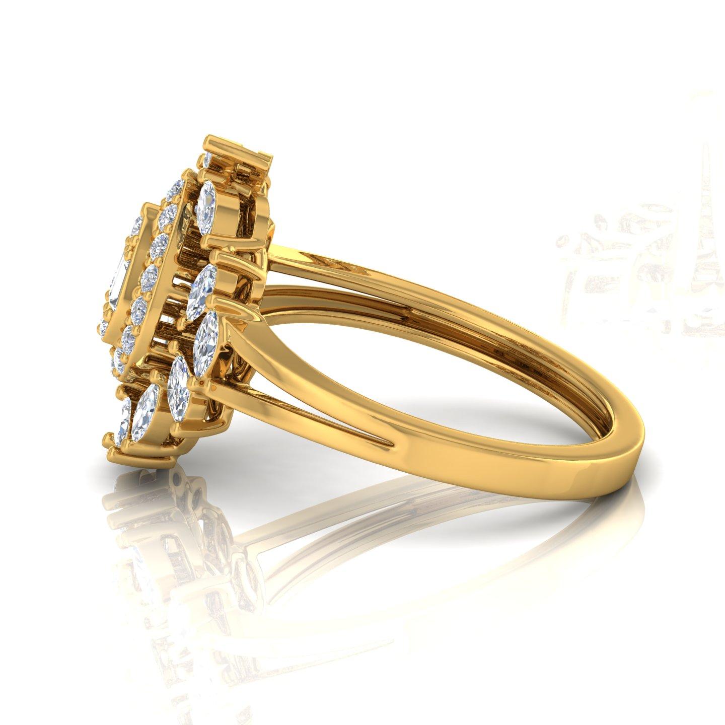 Modern 1.05 Carat Marquise Baguette & Round Diamond Cocktail Ring 18 Karat Yellow Gold For Sale