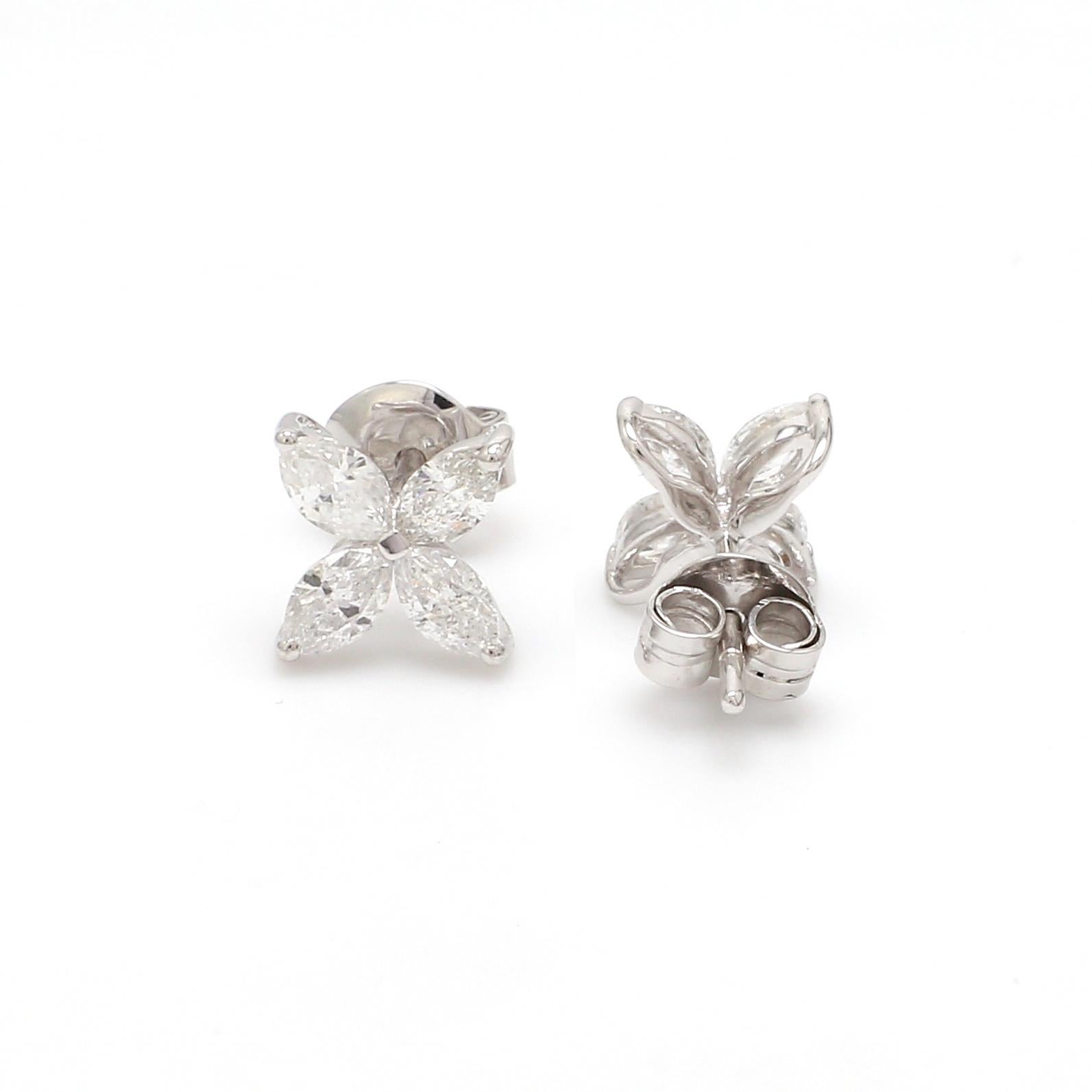 Taille Marquise Clous d'oreilles en or blanc 18 carats avec diamants taille marquise de 1,05 carat, fabrication artisanale en vente