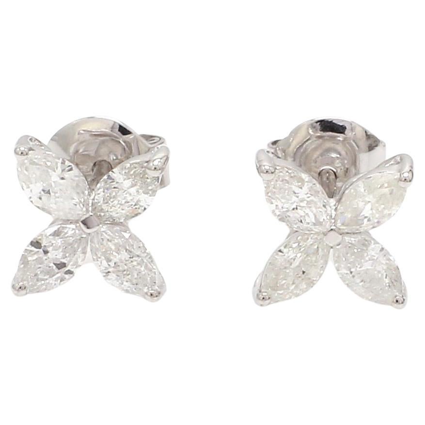 Clous d'oreilles en or blanc 18 carats avec diamants taille marquise de 1,05 carat, fabrication artisanale en vente