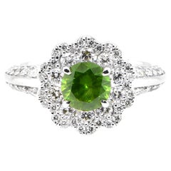 1.05 Carat Natural Demantoid Garnet and Diamond Cluster Ring Set in Platinum