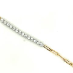 1.05 Carat Natural Diamond 14 Karat Yellow Gold Paper Clip Bracelet