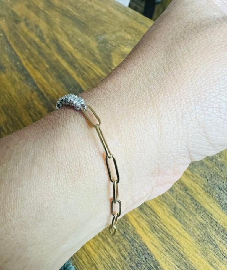 1.05 Carat Natural Diamond 14 Karat Yellow Gold Paper Clip Bracelet For Sale 1