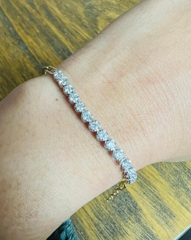 1.05 Carat Natural Diamond 14 Karat Yellow Gold Paper Clip Bracelet For Sale 2