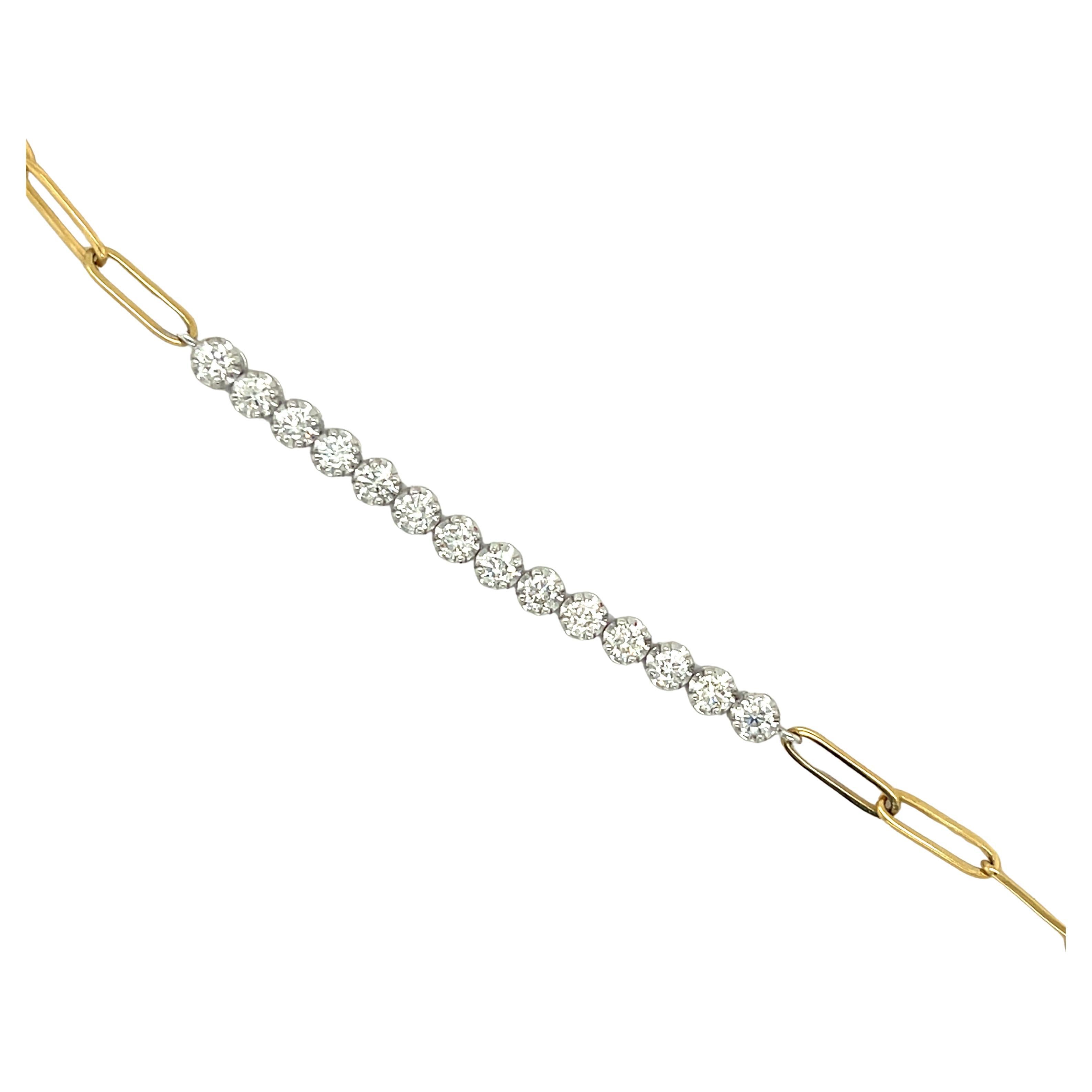 1.05 Carat Natural Diamond 14 Karat Yellow Gold Paper Clip Bracelet