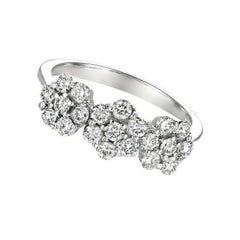 1.05 Carat Natural Diamond 3 Flowers Ring G SI 14 Karat White Gold