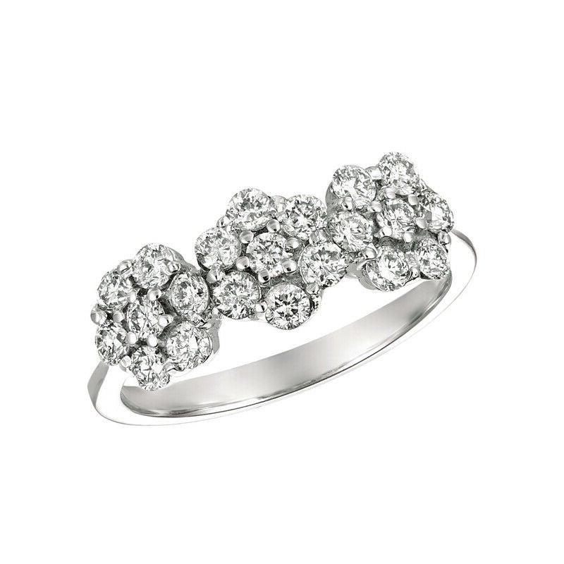 For Sale:  1.05 Carat Natural Diamond 3 Flowers Ring G SI 14 Karat White Gold 3