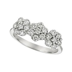 Bague à 3 fleurs en or blanc 14 carats avec diamants naturels de 1,05 carat G SI