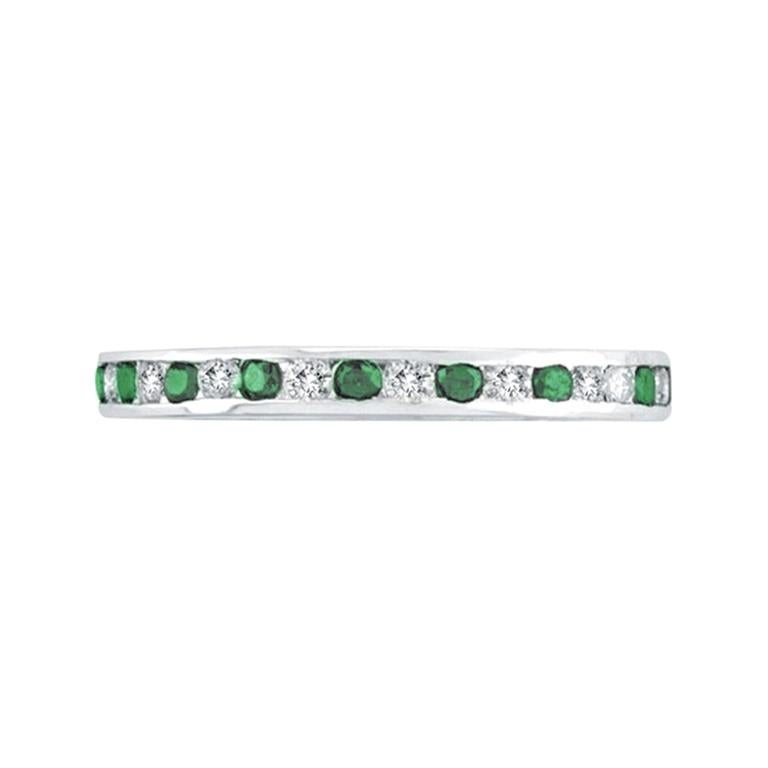 For Sale:  1.05 Carat Natural Diamond and Emerald Eternity Channel Ring Band 14 Karat Gold