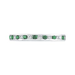 1.05 Carat Natural Diamond and Emerald Eternity Channel Ring Band 14 Karat Gold