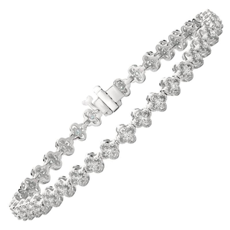 1.05 Carat Natural Diamond Clover Leaf Bracelet G SI 14 Karat White Gold For Sale