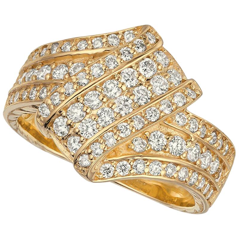 1.05 Carat Natural Diamond Cocktail Ring G SI 14K Yellow Gold For Sale